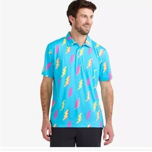 Chubbies Teal Polo with Pink and Yellow Lightning Bolts L